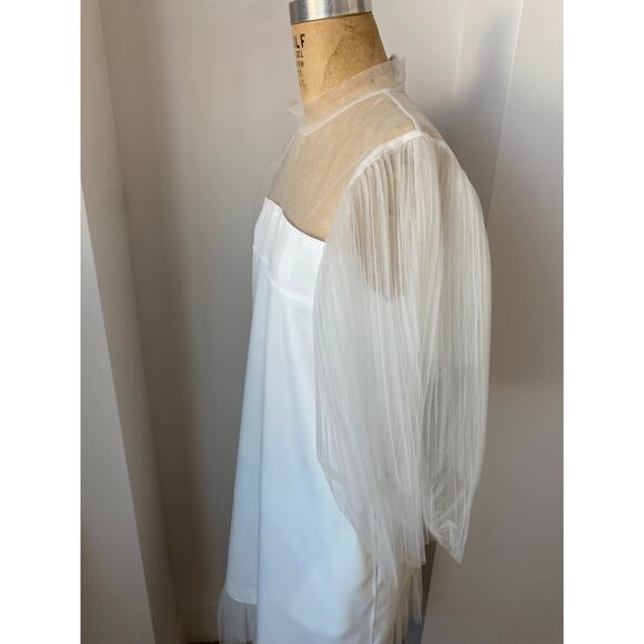 Gracia White Column Dress with Pleated Sheer Sleeves size M - Picture 3 of 8